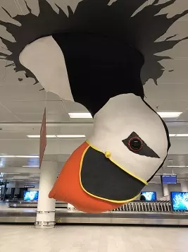 Puffin hanging from the ceiling of the airport
